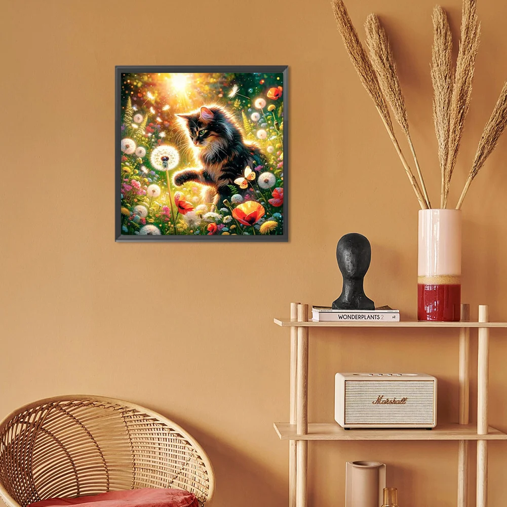 Full Round Diamond Painting 30*30cm - Dandelion And Cat