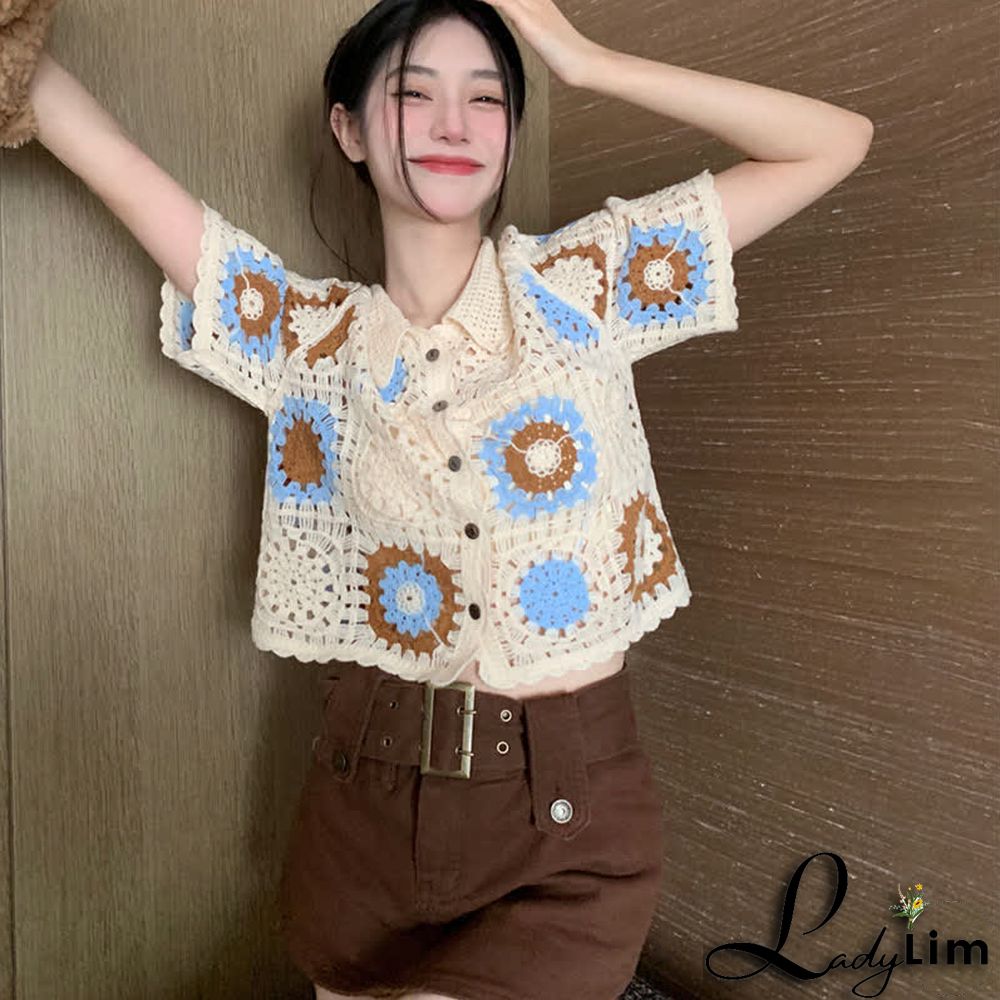 Crochet Hollow T-Shirt Fringed Split Denim Pants Two Pieces Set