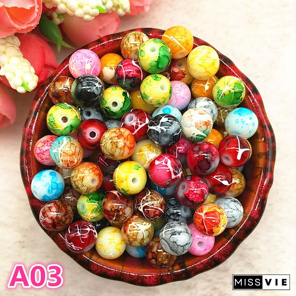 NEW 4-10mm Mix-color Round Pattern Glass Beads Loose Spacer Beads For Jewelry Making DIY Bracelets Earrings