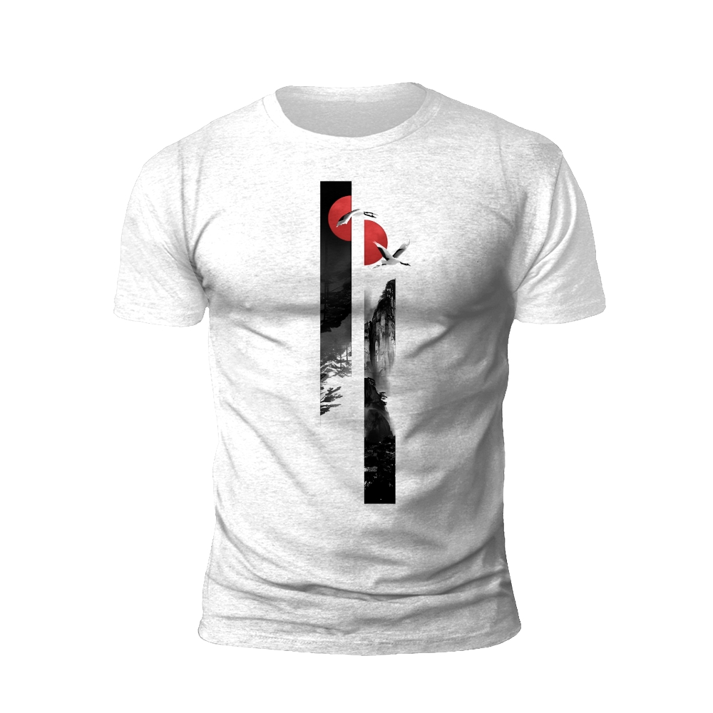 Rising Sun: Mountain and Crane T-Shirt