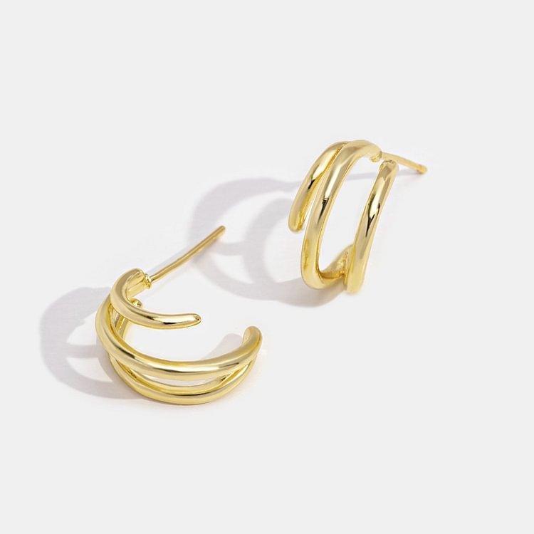 Gold Triple Claw Hoop Earrings