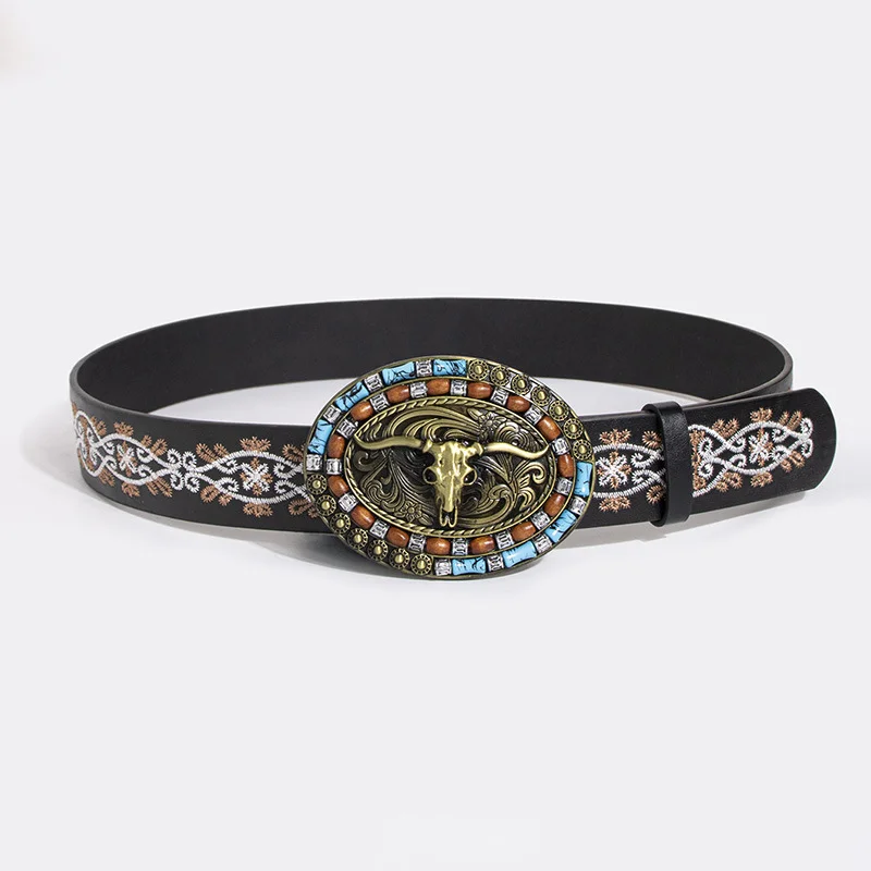 Ladies Vintage Western Cowgirl Turquoise Carved Sheep 's-head Texture Belt
