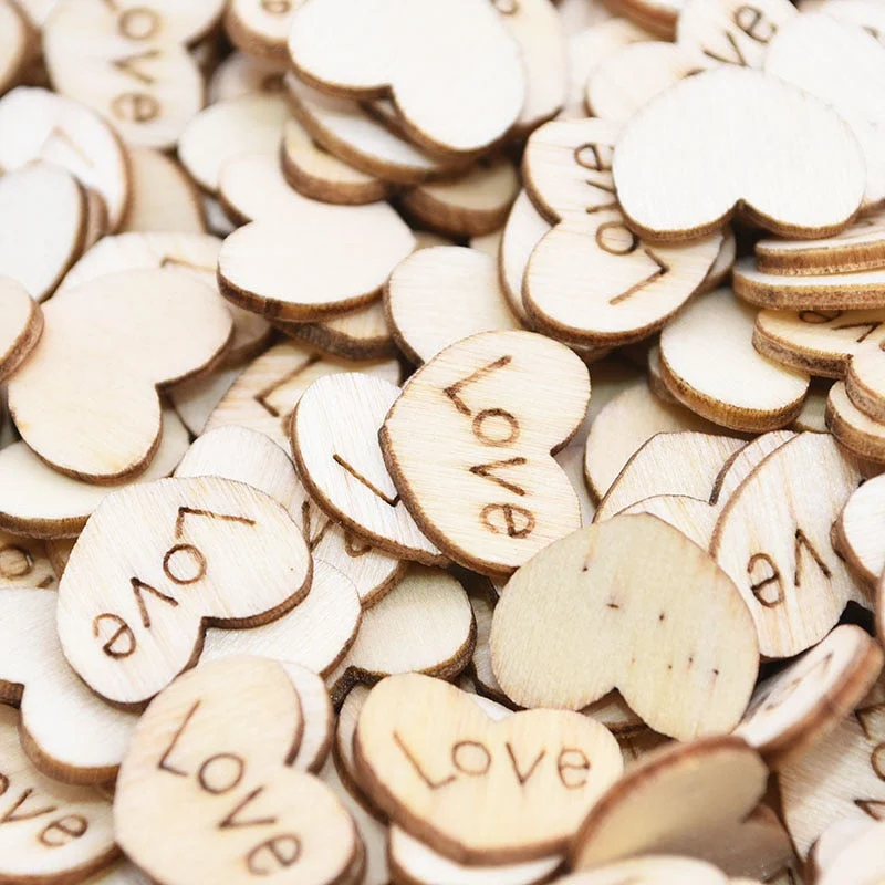 100Pcs Mini Wooden Love Heart Wedding Table Scatter DIY Craft Accessories Rustic Wedding Party DIY Decoration Favor Scrapbooking