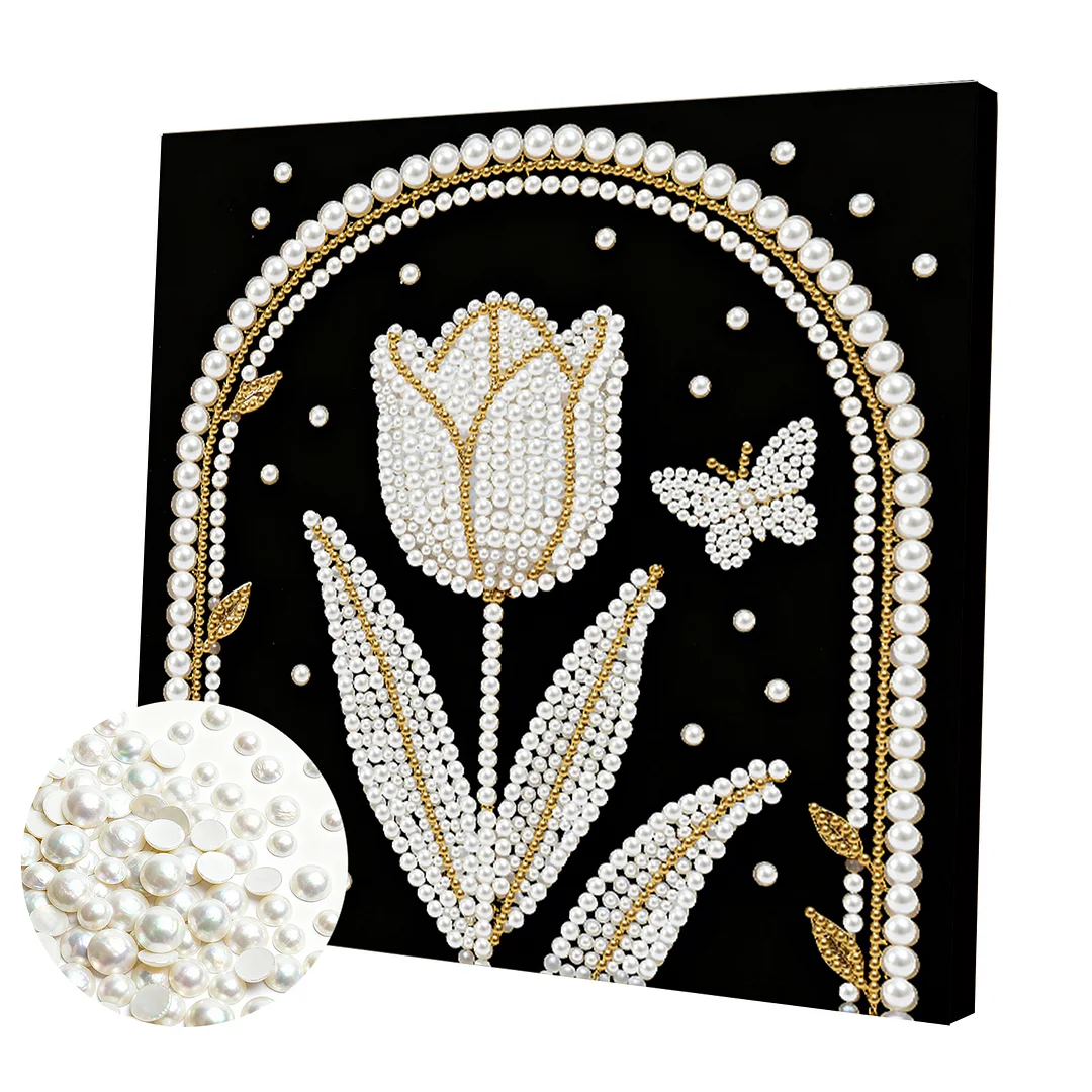 Tulip DIY Pearl Art Diamond Painting Kit for Adults Home Decor 25x25cm With Frame