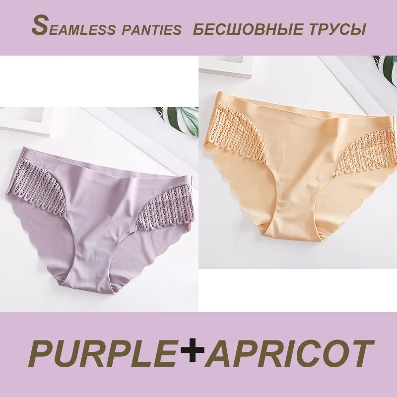 2PCS/Set Sexy Seamless Panties Lace Women Panties Female Briefs  Lingerie Women's Underpants Solid Color Ropa Interior Femenina