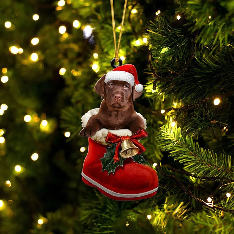 VigorDaily Labrador Retriever In Santa Boot Christmas Hanging Ornament SB011