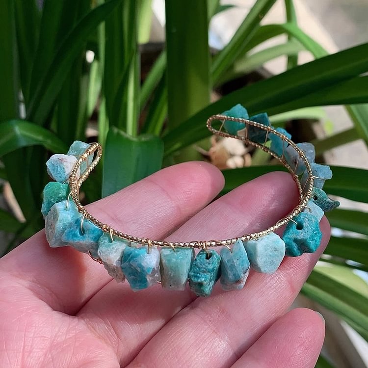 Natural Crystal Gravel Beads Wire Wound Bracelet-Amazonite
