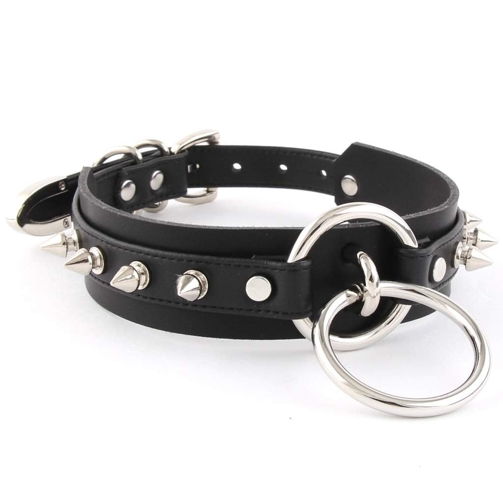 Handmade Womens Double O Ring Faux Leather Choker Collar