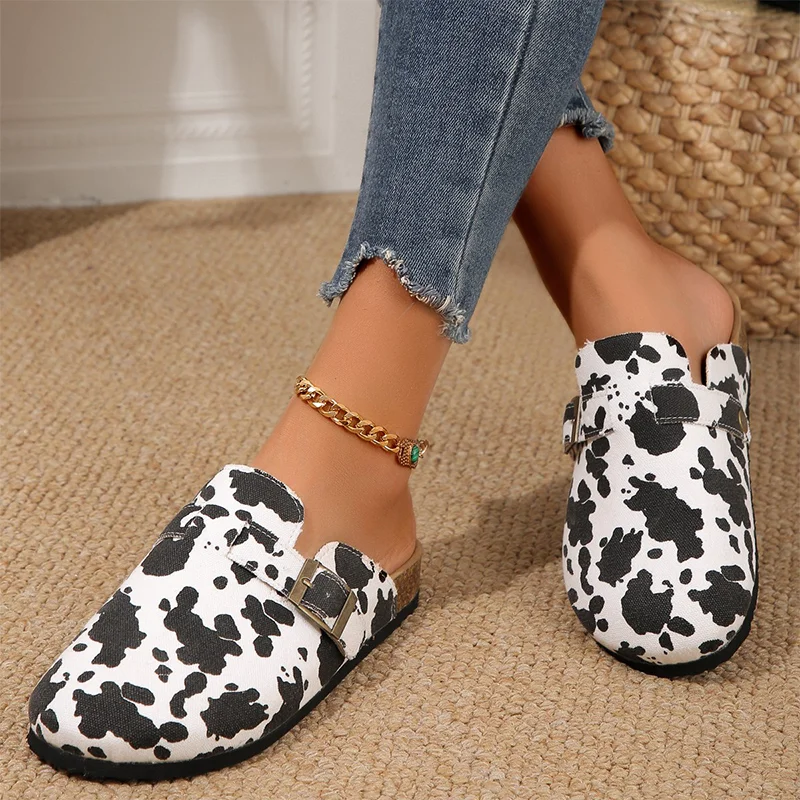 Tanguoant Tanguoant Mules Women Shoes Cow Print Slippers Summer Comfort Walking Sandals New Outdoor Dress Slides Slingback Home Shoes Woman