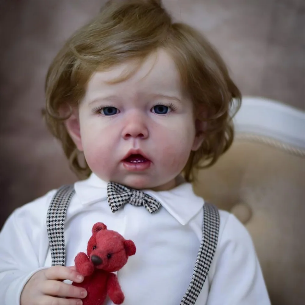 [New Baby Doll Dustin] 20'' Eyes Opened Lifelike Handmade Reborn Toddler Baby Boy Doll With Brown Hair