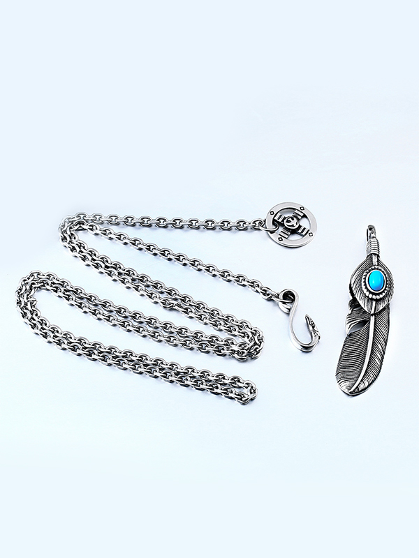 Titanium Steel Inlaid Turquoise Takahashi Feather Eagle Necklace