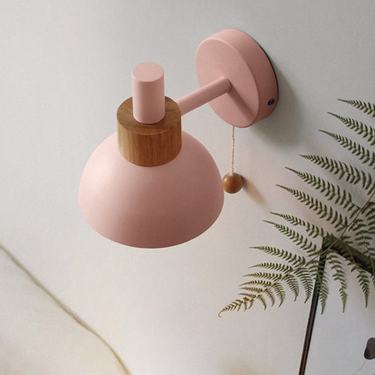 1 Head Bedside Wall Lamp Macaron White/Pink/Yellow Sconce Light Fixture with Domed Metal Shade