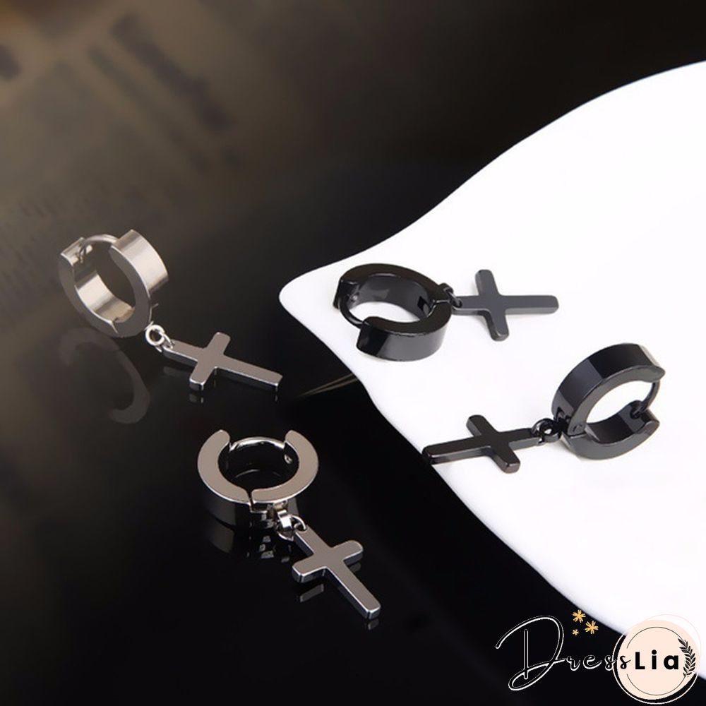 New Rock Stainless Steel Cross Earrings Anti-allergy Punk Jewelry Gift Unisex Fashion Personality Earrings