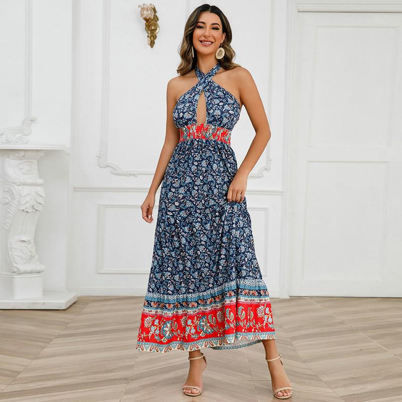 Summer Fashion Sleeveless A-Line Vintage Maxi Dress