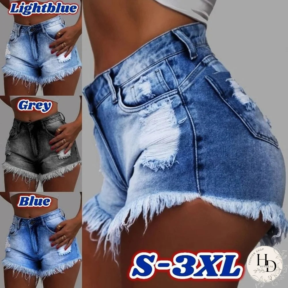 New Fashion Women Washed Denim Girls Casual High Waisted Short Mini Jeans Ripped Jeans Shorts Hot Pants Washed Denim Short