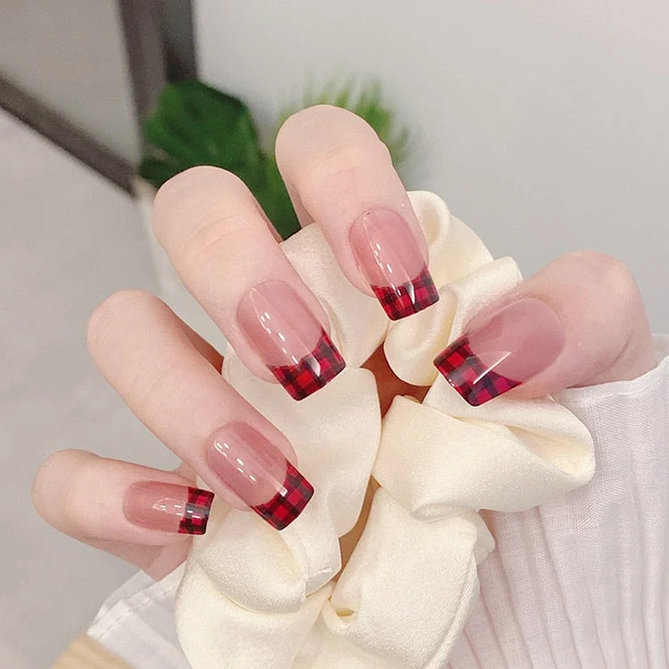 Fashion 24pc/set French Styel Press On False Nail Tips 10 Sizes Fake Nails Full Cover Nail Tips With Nail Adhesive Tab Sticker-Nail Inspo