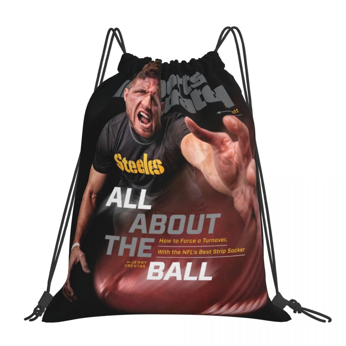 Pittsburgh Steelers T.J. Watt All About The Ball Foldable Sports Gym Drawstring Bag