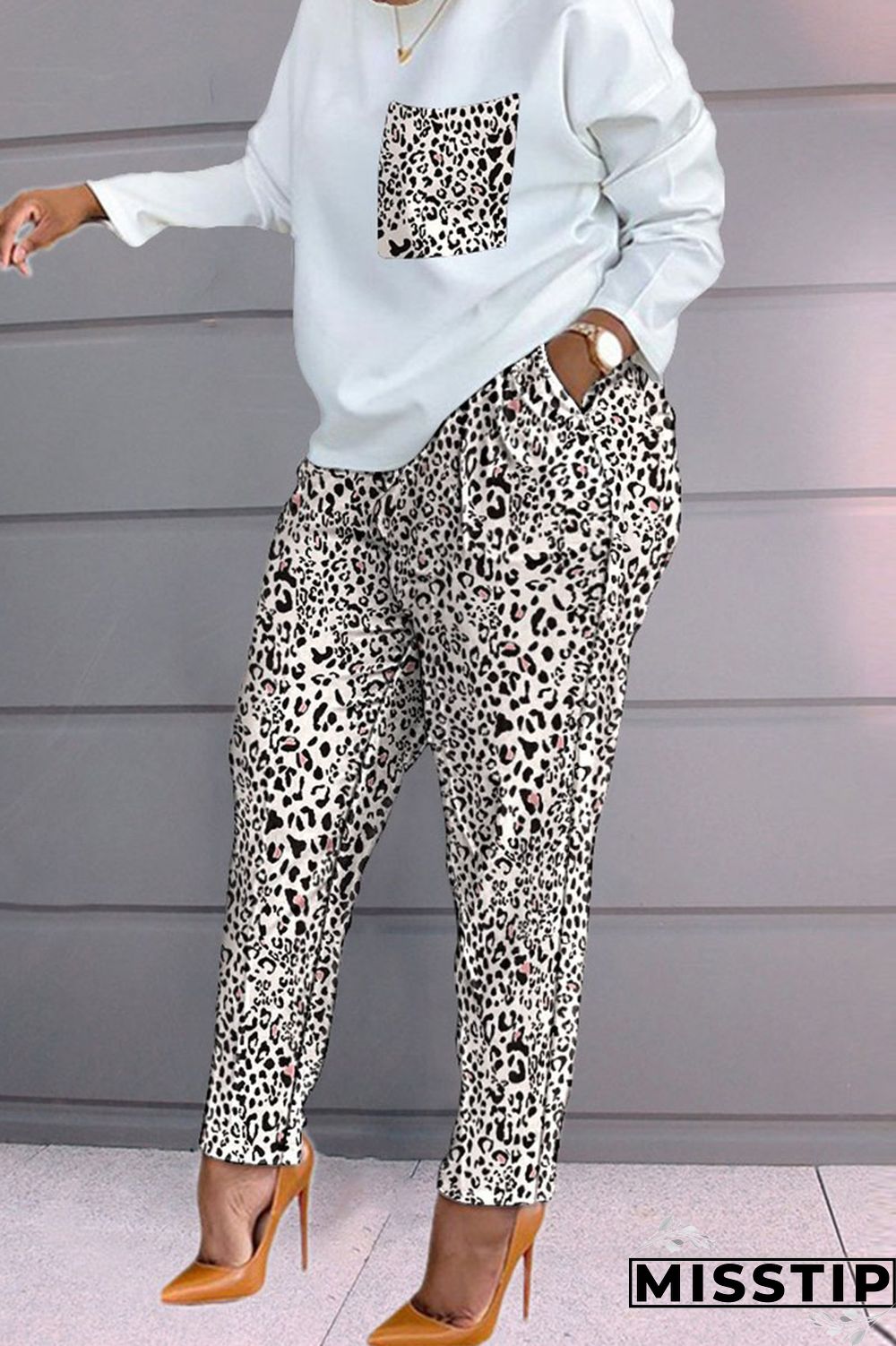 Burgundy Fashion Casual Print Patchwork O Neck Long Sleeve Two Pieces