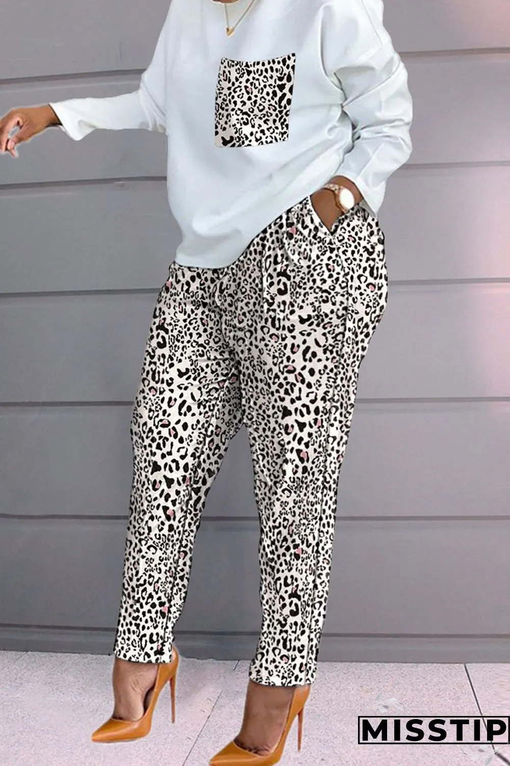 Burgundy Fashion Casual Print Patchwork O Neck Long Sleeve Two Pieces