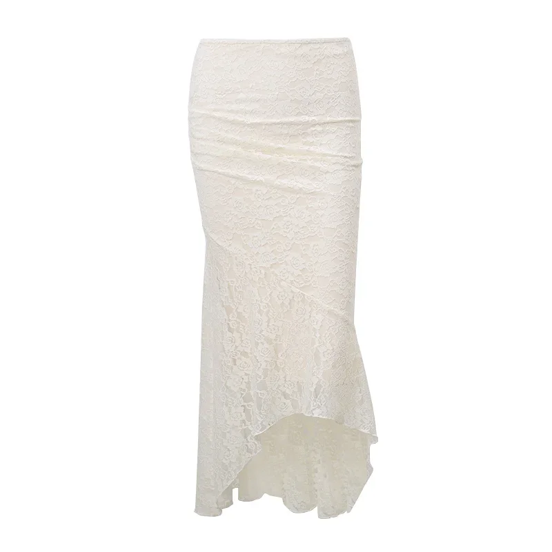 Huibahe Square-neck Bandage Backless Tank Top With Lace Texture Mesh See-through Party Long Skirts Evening Club Outfit