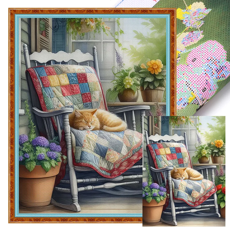 Cat On Chair (50*65cm) 11CT Stamped Cross Stitch gbfke