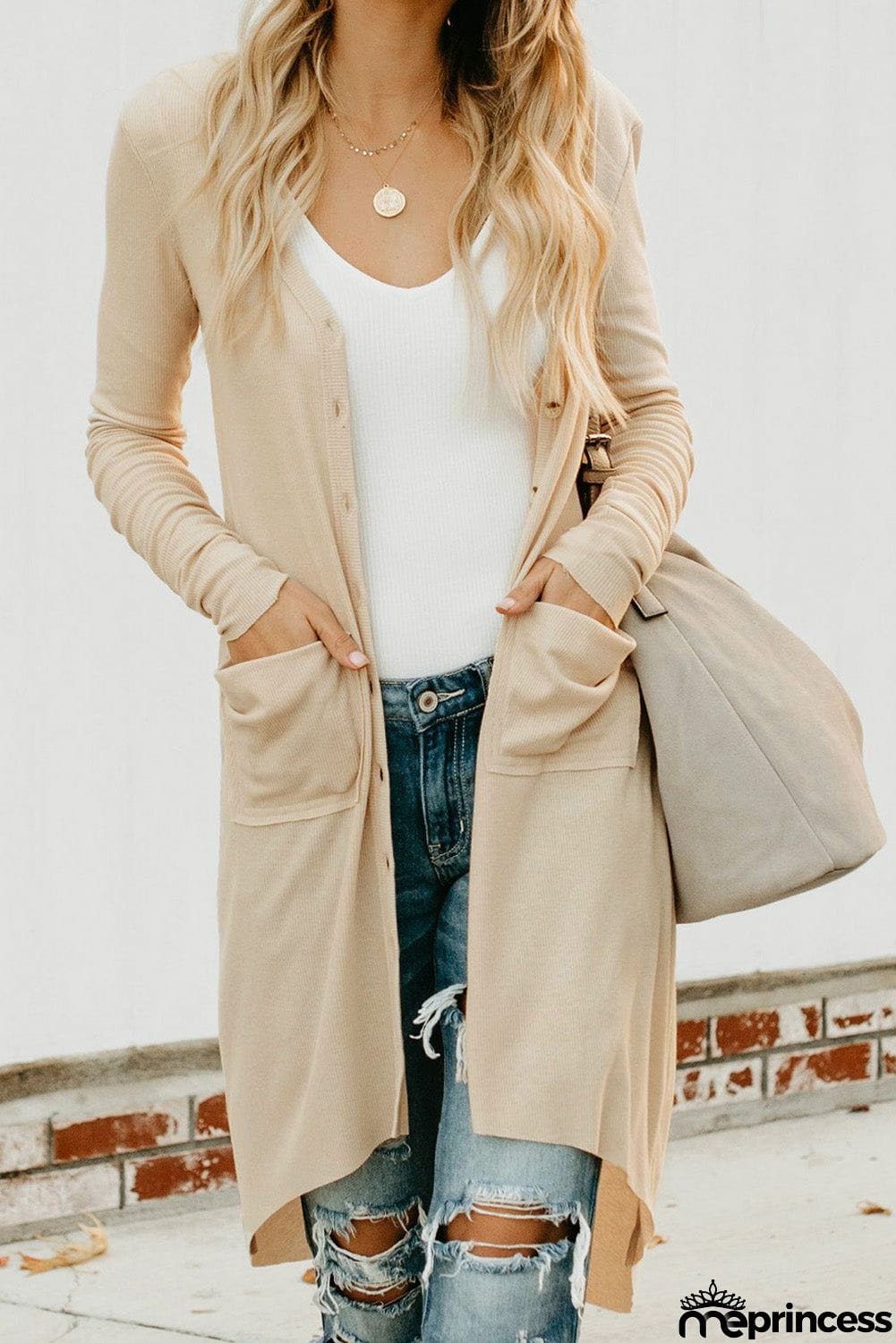 Selected Button Pocketed High Low Cardigan