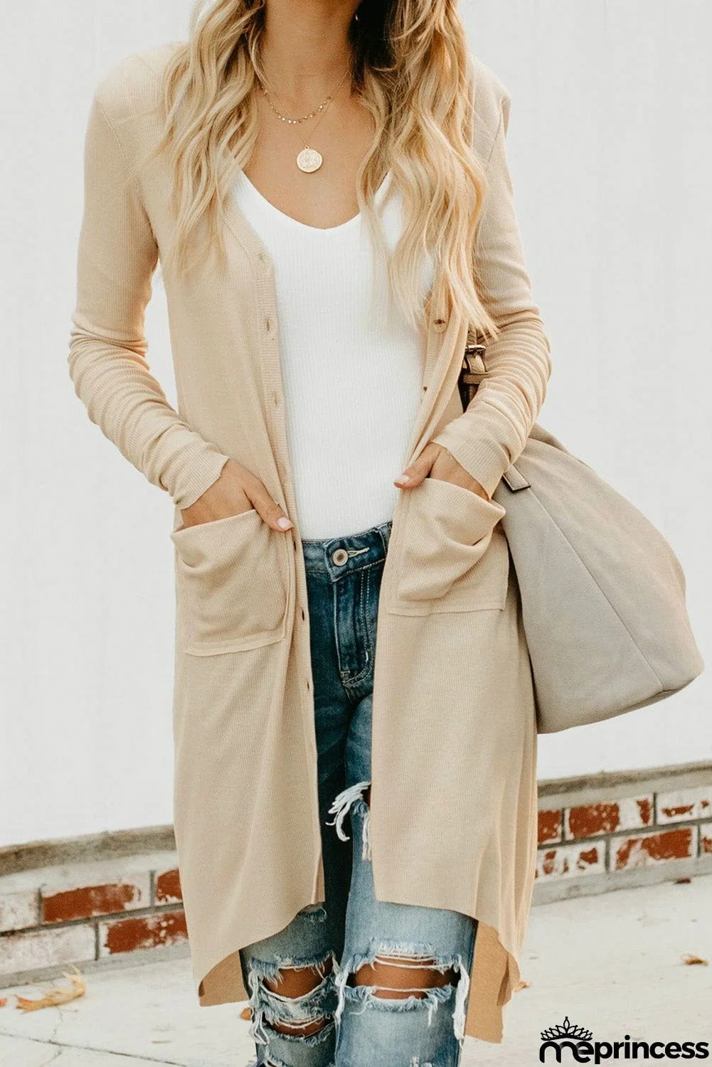 Selected Button Pocketed High Low Cardigan