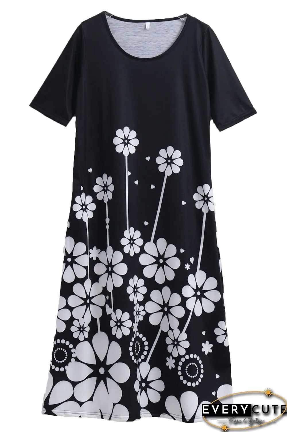 Fashion Personality Retro Floral Print Half Sleeve Dress Black Dresses