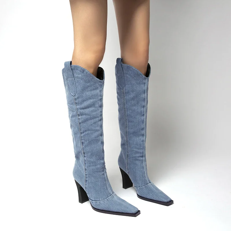 Qengg New Denim Ladies Non-slip Boots Fashion Thick-soled Spring Thigh High Boots Women 2021 Fashion Casual Shoes Women Boots