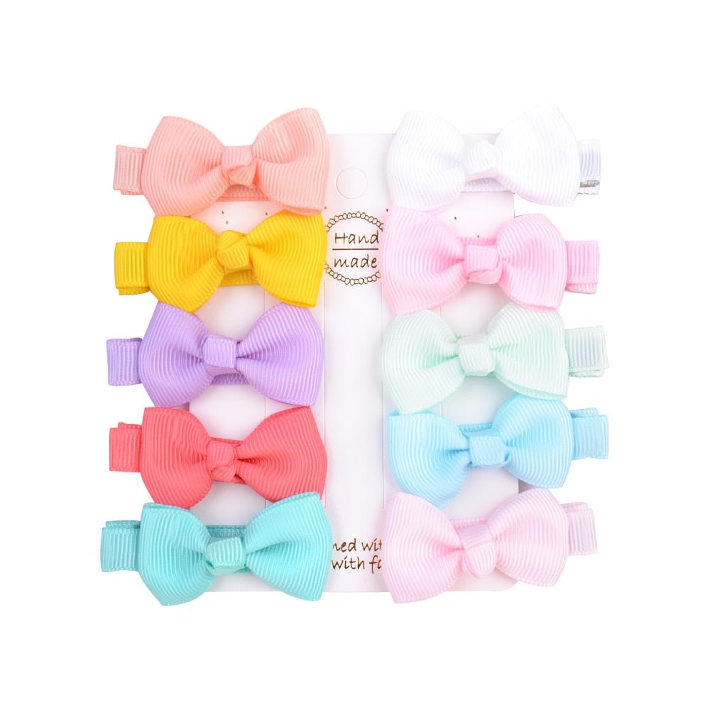 10Pcs/lot Cute Mini Bowknots Hair Clips For Baby Girls Colorful Ribbon Boutique Barrettes Hairpin Headwear Kids Hair Accessories