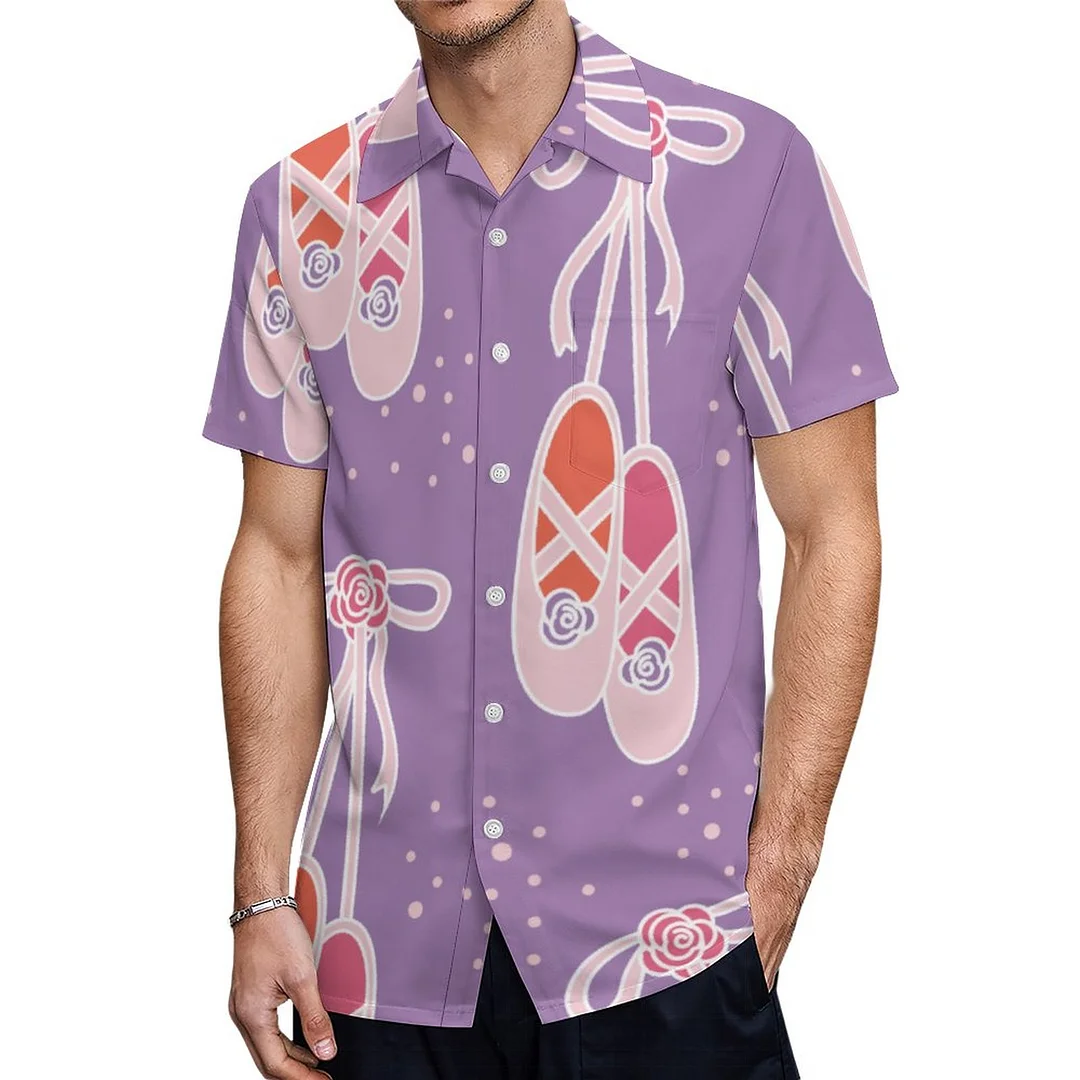 Short Sleeve Purple Pink Dot Rose Ballerina Hawaiian Shirt Mens Button Down Plus Size Tropical Hawaii Beach Shirts