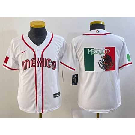 Youth Mexico Baseball 2023 White Big Logo World Baseball Classic Stitched Jersey A8ON