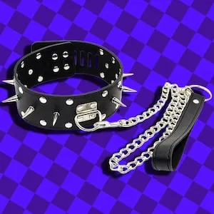 pornhint Pornhint Payne Collar and Leash Set / Tug Proof Vegan Leather / BDSM Bondage Fetish Submissive Masochist DDLG Sadist Spikes Slave Mistress Sissy Pain