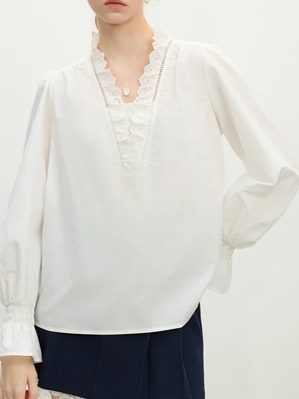 Athvotar Athvotar Temperament Lace Lace V-Neck Shirt Women's Spring 2025 Design Sense Niche Elegant Loose Coat