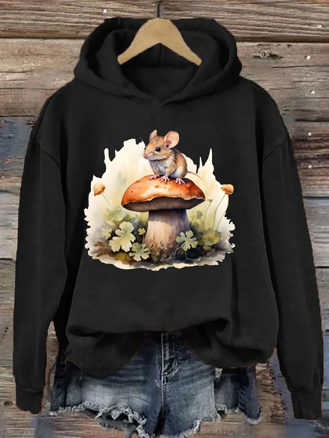Vintage Hamster Mushroom Plant Art Hoodie