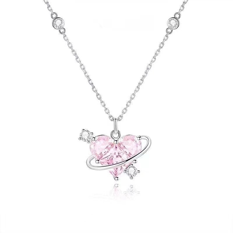 Fairy Style Heart Shape White Copper Zircon Pendant Necklace In Bulk