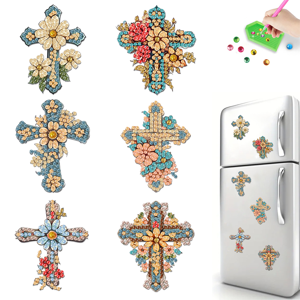 6Pcs Acrylic Cross Diamond Painting Fridge Magnet for Adults Beginners