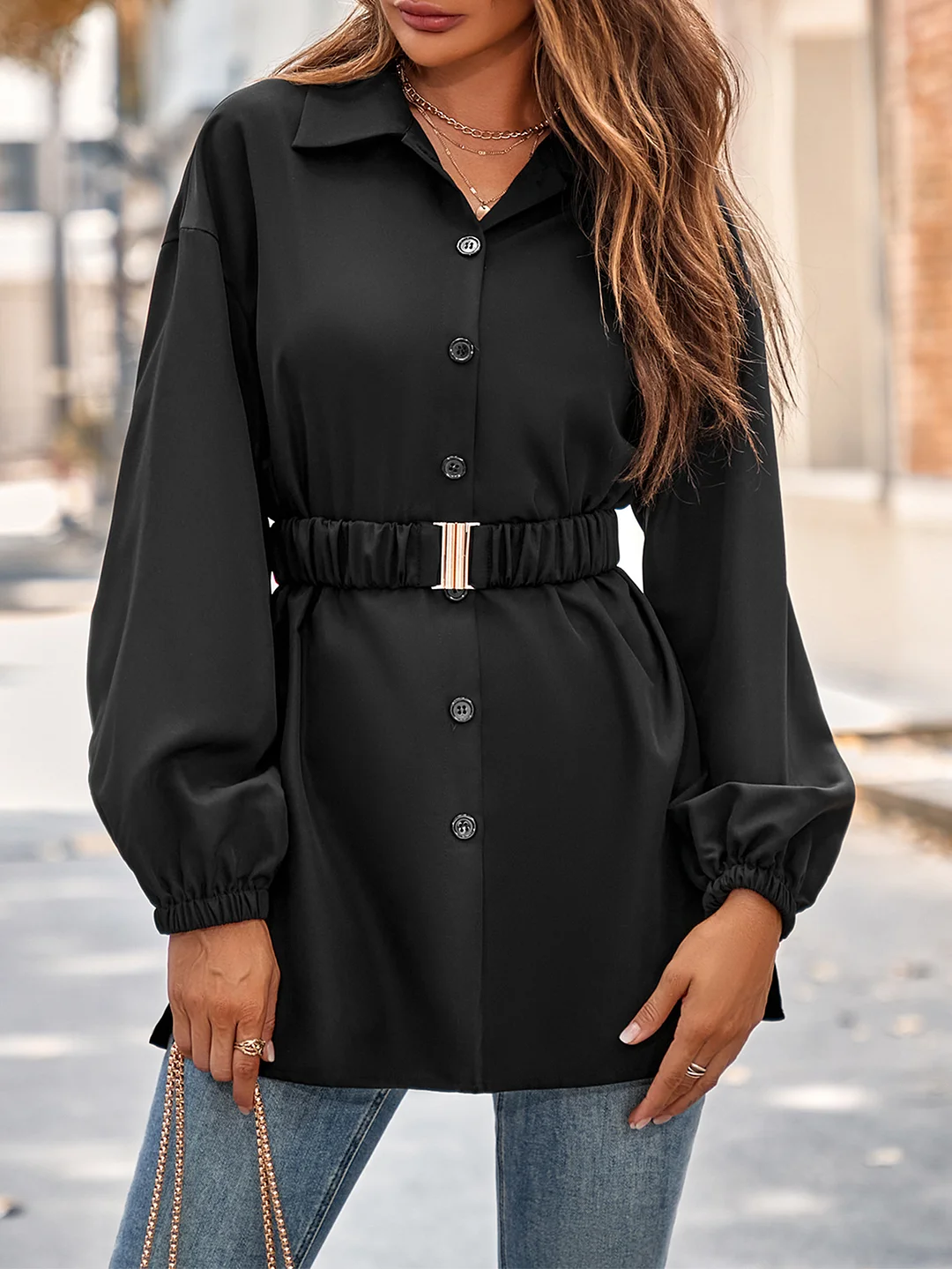 Toloer Toloer Autumn And Winter Women's Wear 2024 Fashion New Solid Color Shirt Collar Single Breasted Belt Shirt Coat Women-Outfit Ideas