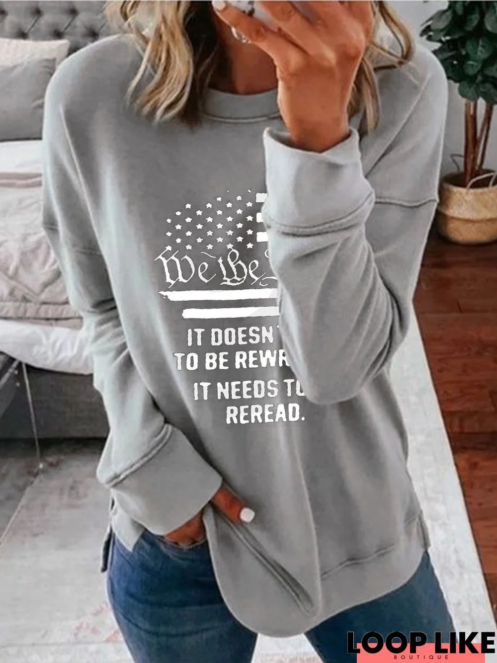 Casual Letter Crew Neck Long Sleeve Sweatshirts