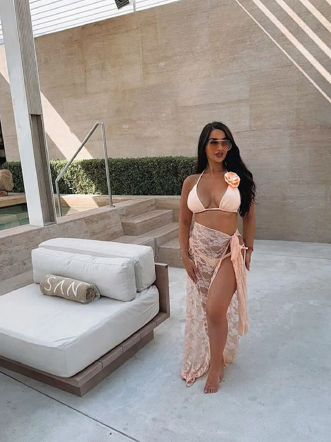 Uveng Three-Point Solid-Color Bikini Sexy Strapped Split Swimsuit Women's Three-Piece Set 2025 New