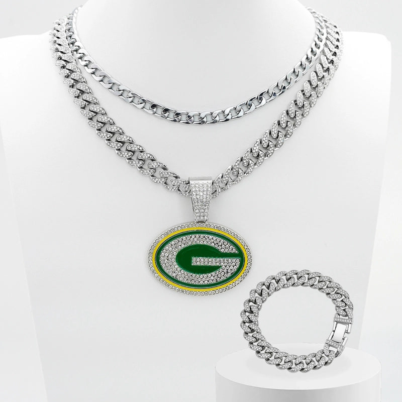 Jewelry Three-Piece Fashion Letter G Round Team Necklace Men’s Punk Hip Hop Cuban Link Chain Bracelet