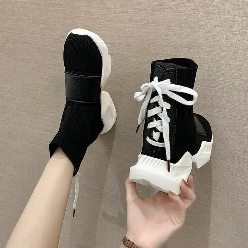 Socks shoes back lace female 2021 spring and summer new breathable thick-soled casual sports stretch cloth short boots tide