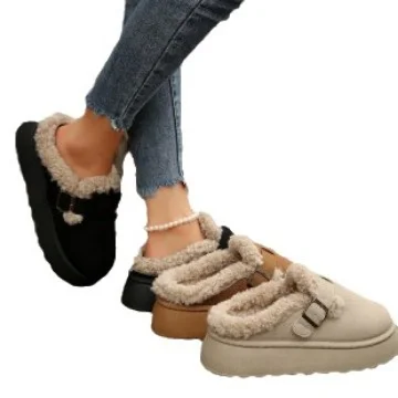 Yyvonne Plus Thick Hairy Shoes Women's Bobbs Shoes 2025 Autumn And Winter New Warm One-Foot Thick-Soled Cotton Shoes