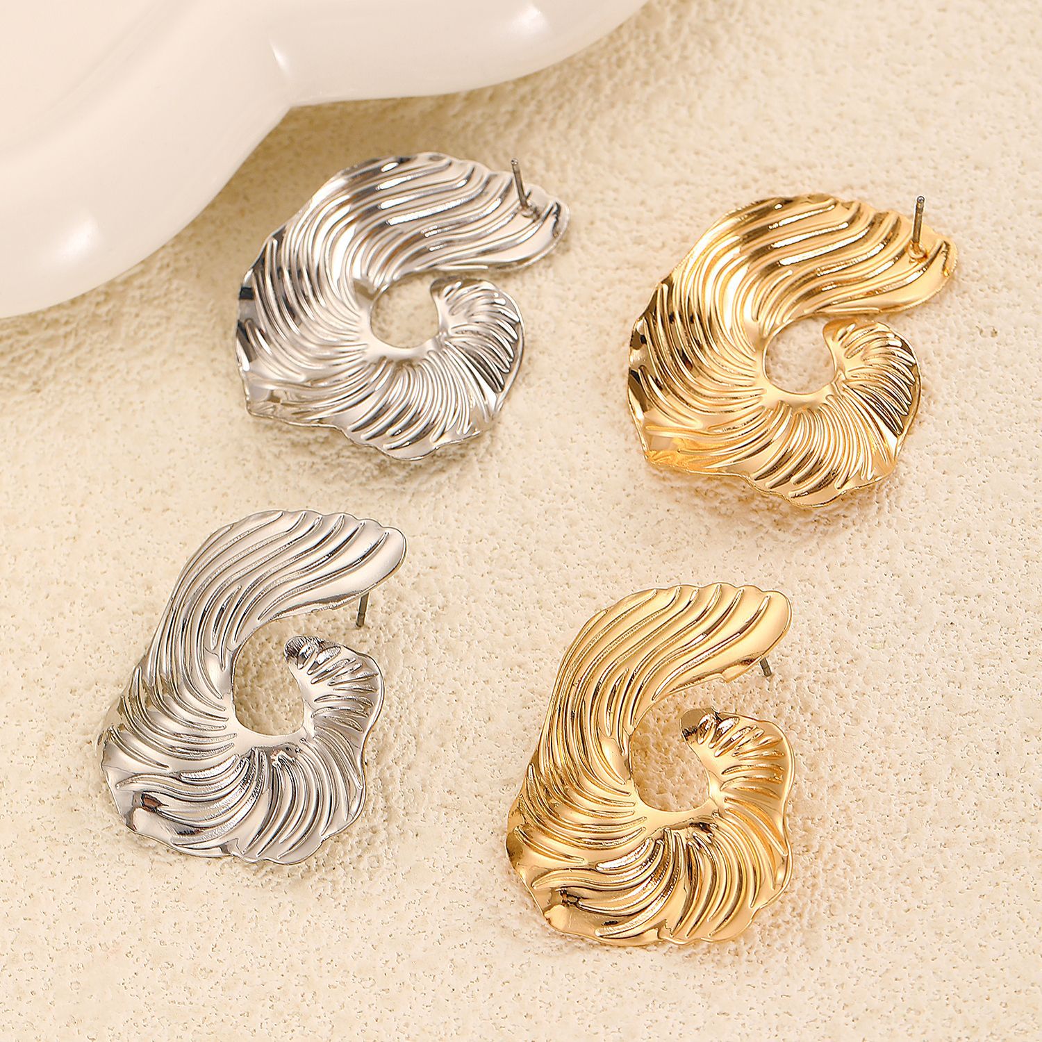 Textured Scalloped Gold-Plated Earrings