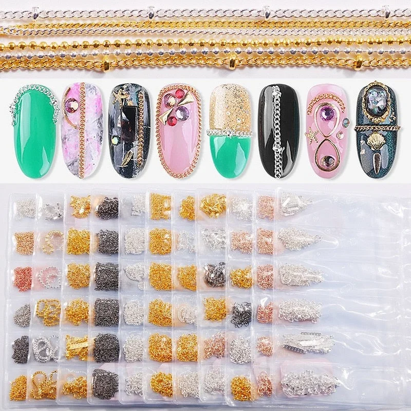 50cm / Six / Bag New Color Mixed Fashion Nail Art Creative Decoration Chain DIY Nail Art Creation Accessories 3d Charms