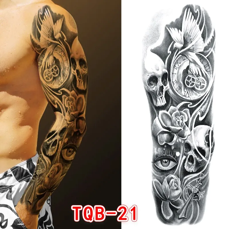 Sdrawing Temporari Tattoo Sticker for Men Death Skull Henna Skeleton King Animal Arm Leg Tatoo Pattern Fake Tattoo for Woman