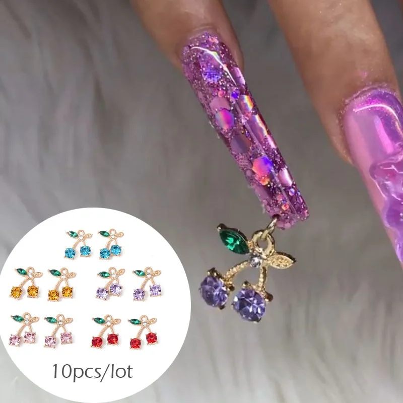 Mixed Cherry Dangle Nail Piercing Crystal Rhinestones Charms Glitter Diamond Gems 3D Pendant Jewelry Tips Nail Art Decoration