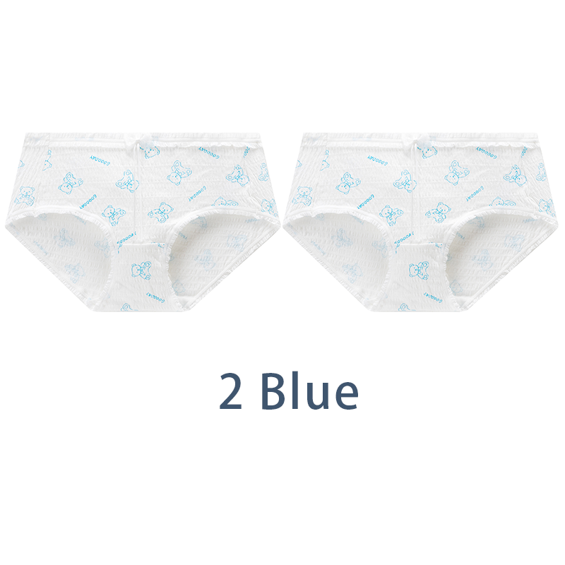 Alccn 2PCS/Set Women Cotton Panties Girls Cute Bear Briefs Bow Mid Waist Underpants Girls Cartoon Underwear Female Sweet Lingerie