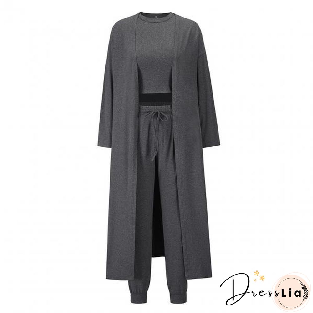 1 Set Simple Outfit Suit Solid Color Autumn Winter Solid Color Vest Coat Pockets Pants Drawstring For Office