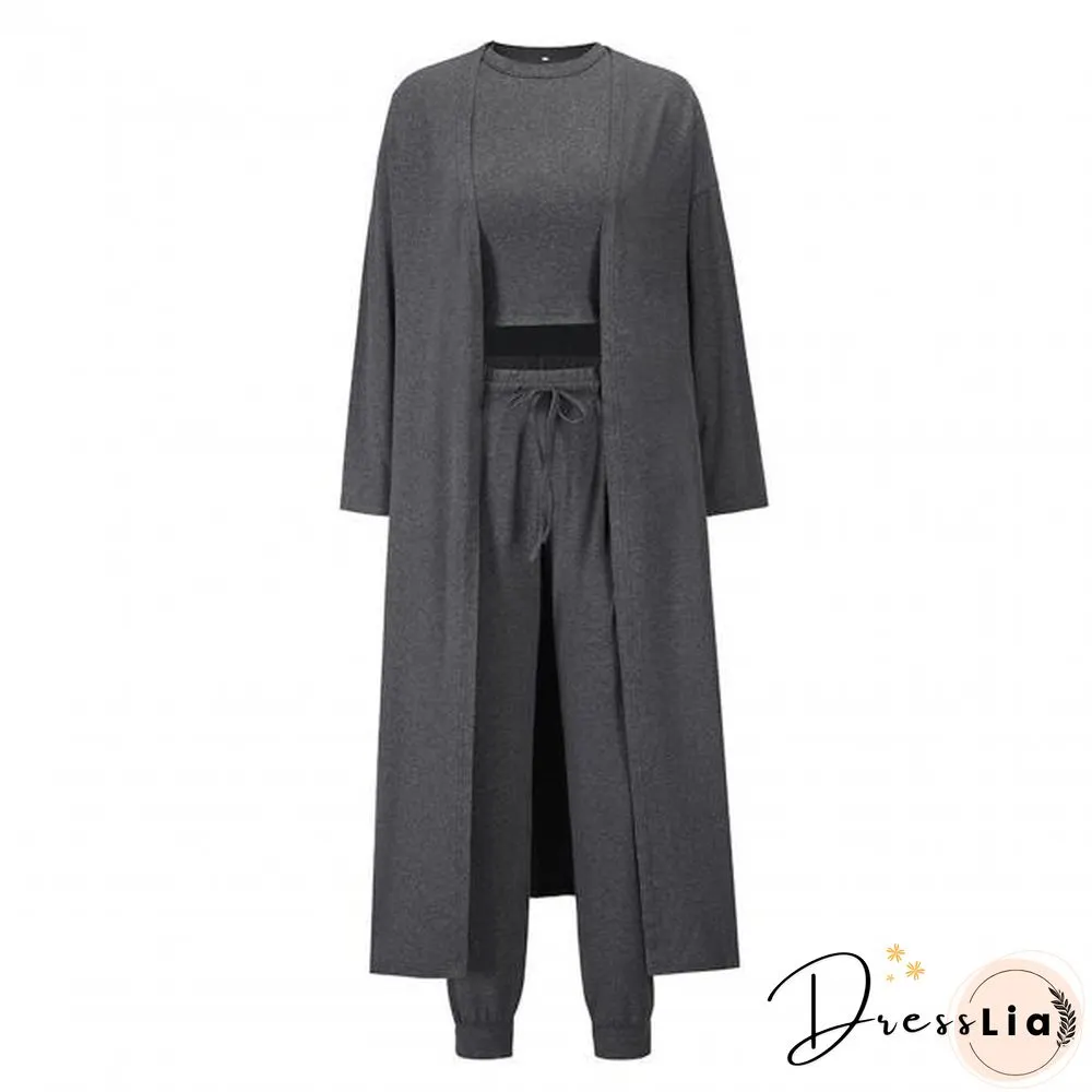 1 Set Simple Outfit Suit Solid Color Autumn Winter Solid Color Vest Coat Pockets Pants Drawstring For Office